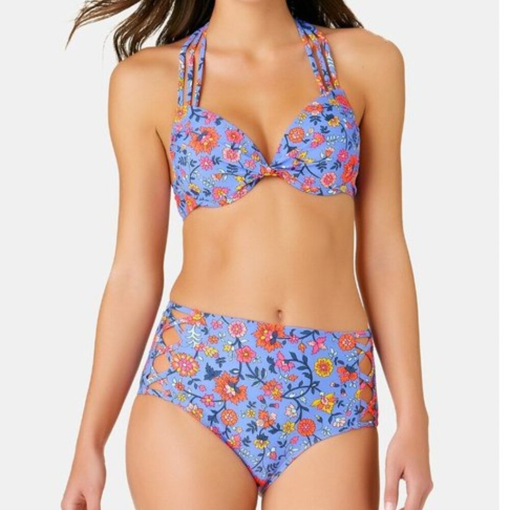 California Waves C'est La Vie Floral Push Up Bikini Set XS High Waist Strappy
